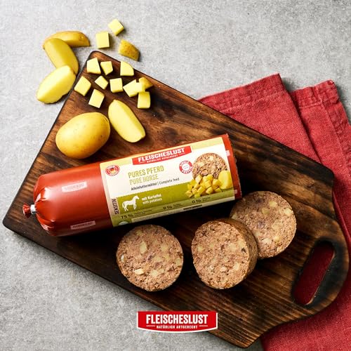Fleischeslust | Hundewurst | Pures Pferd mit Kartoffel | Futterbox (6x800g) | Sensitive | Nassfutter | schnittfest | getreidefrei | Alleinfuttermittel für ausgewachsene Hunde