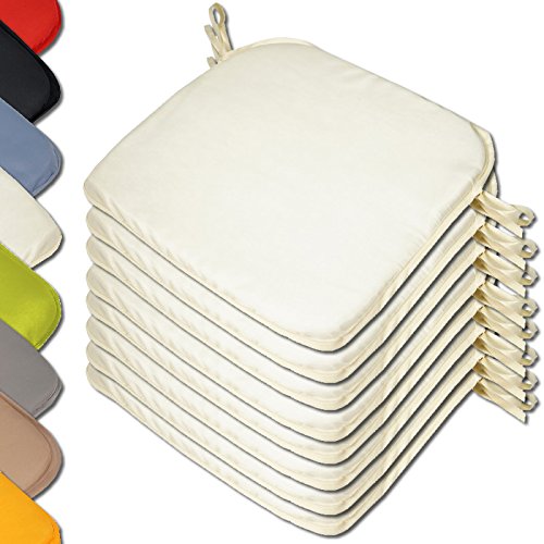 Beautissu 8er Set gepolsterte Stuhlkissen Sitzkissen - 2cm dick - mit 4 Befestigungsbändern - Creme - viele Farben erhältlich