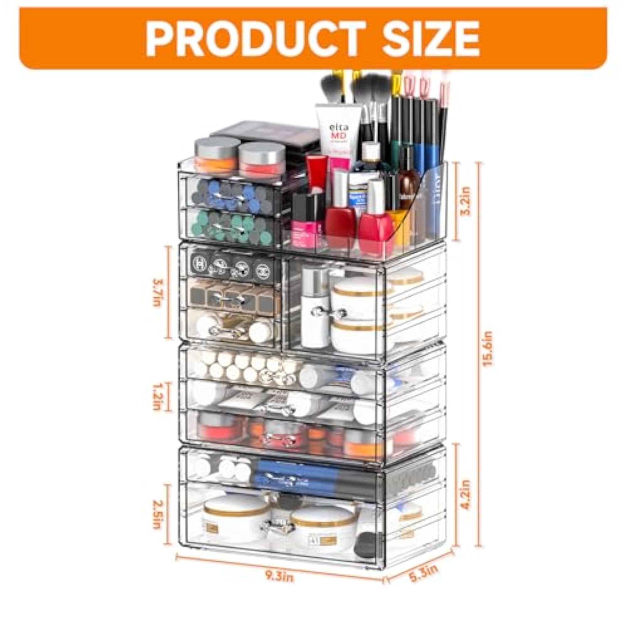Clear Stackable Makeup Organizer with 11 Drawers