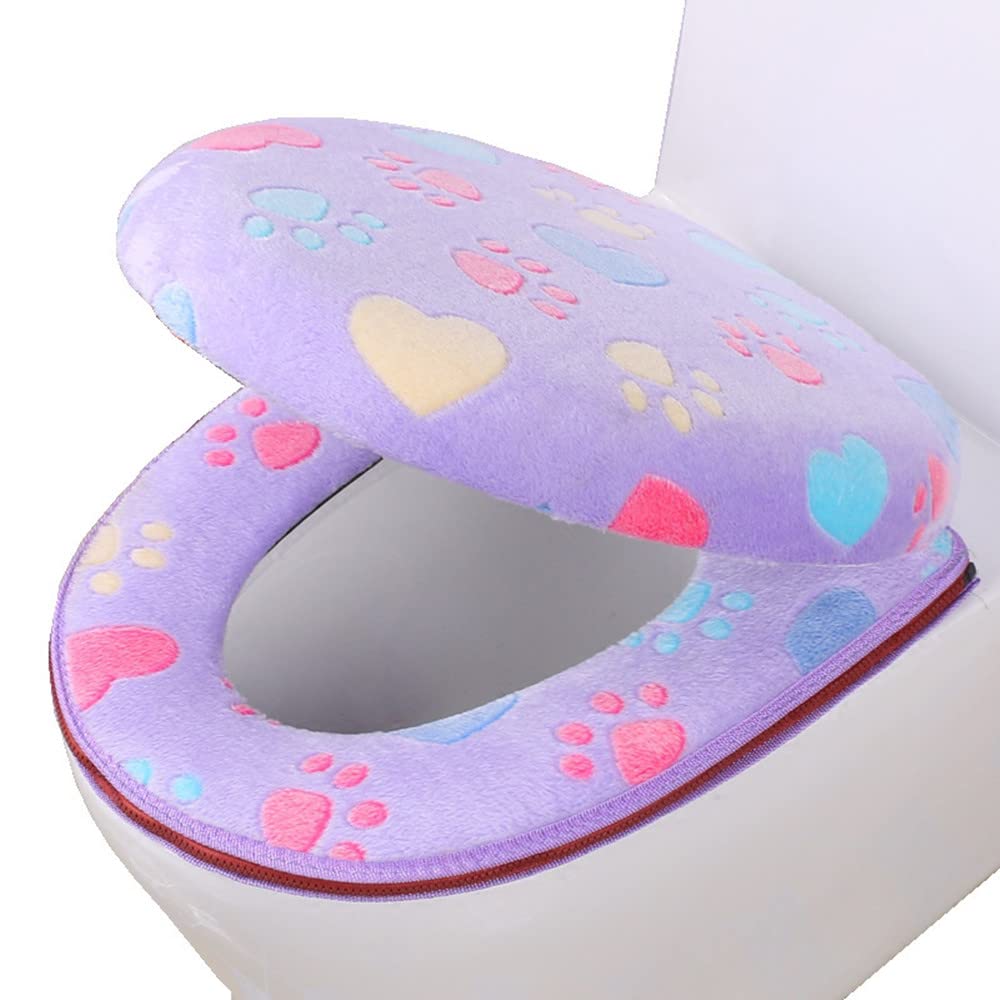 gadenfer Toilet Seat Cover Set Soft Coral Fleece Washable Toilet Seat Lid Cover Pad Toilet Mat Cushion Toilet Seat Cover Pads Cushion (purple)