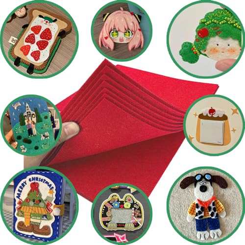 HXJDAM Steifer Filz 2mm Matte, 12 Stücke Bastelfilz, 20x30cmx2mm Dick zum Basteln, Quadrate für DIY Projekt (Rot)