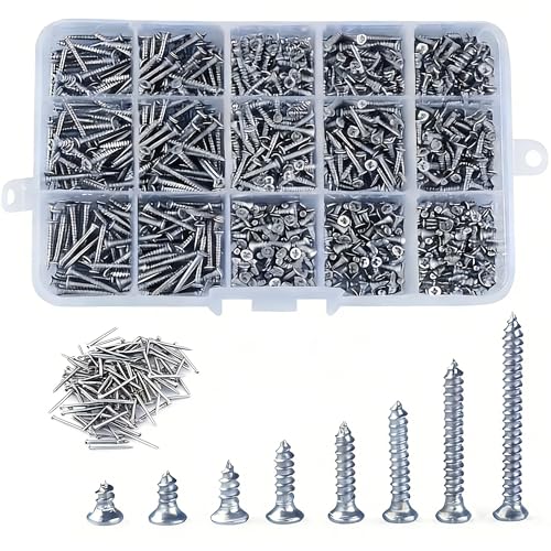 Set de 800 tornillos autorroscantes de acero al carbono miniatura 1