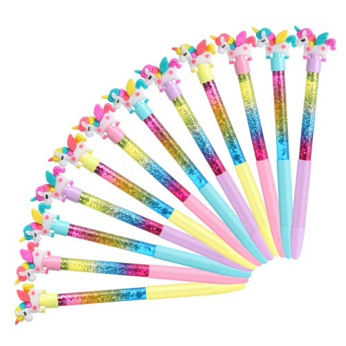 FRIUSATE 12 bolígrafos de unicornio, bolígrafos de gel líquido con purpurina brillante,...