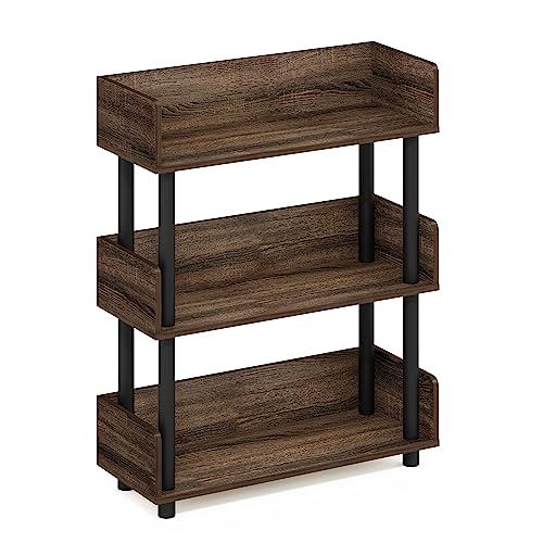 Image of Furinno TURN-N-TUBE Display Shelf, 3-Tier Storage Shelves with Side Panels, Open Shelves Book Shelf with Rounded Corner Top Edges, for Organization and Storage, Living Room, Home Office, Walnut