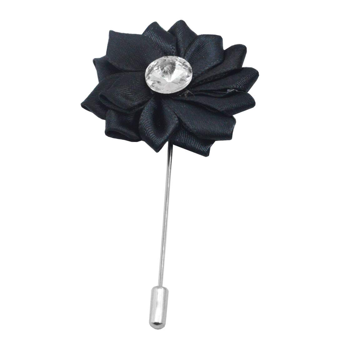 Men's Black Flower Lapel Pin Boutonniere for Suit Wedding Party Jewelry Silver Black Fabric Metal Brooch For Men And Boys-image-14