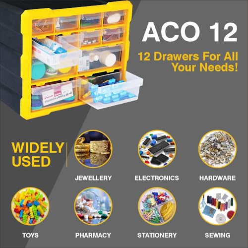 Image of Alkon Plastics Component Organiser with Drawers (ACO12) | Small Parts Storage Jewellery Pharmacy Shop Medicine Nuts Screws Bolts DIY Clinic Hospital Mobile Shop |12 Drawers