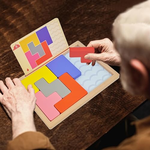 8 Wooden Tiles Matching Dementia Activities for Seniors, Easy Memory Games for Alzheimers Patients, Cognitive Craft Gifts for Elderly Women, Large Puzzle Pattern Blocks Matching Board Gadgets - Image 3