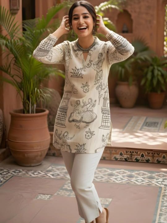 Image of MS VHCK ENTERPRISE Women's Short Kurti in TopsTunic Rayon Cotton Blend | Ladies Ethnic Tunic