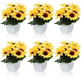 JOUTYFOR 6 Pcs Artificial Sunflower Potted Plants for Yellow Kitchen Decor Sunflower Centerpieces for Tables Mason Jar Artificial Flowers in Plastic Pot for Bathroom Wedding Office