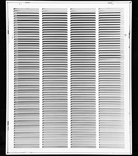 24 X 30 Steel Return Air Filter Grille for 1 Filter - Fixed Hinged - Ceiling Recommended - HVAC Duct Cover - Flat Stamped Face - White [Outer Dimensions: 26.5 X 31.75]