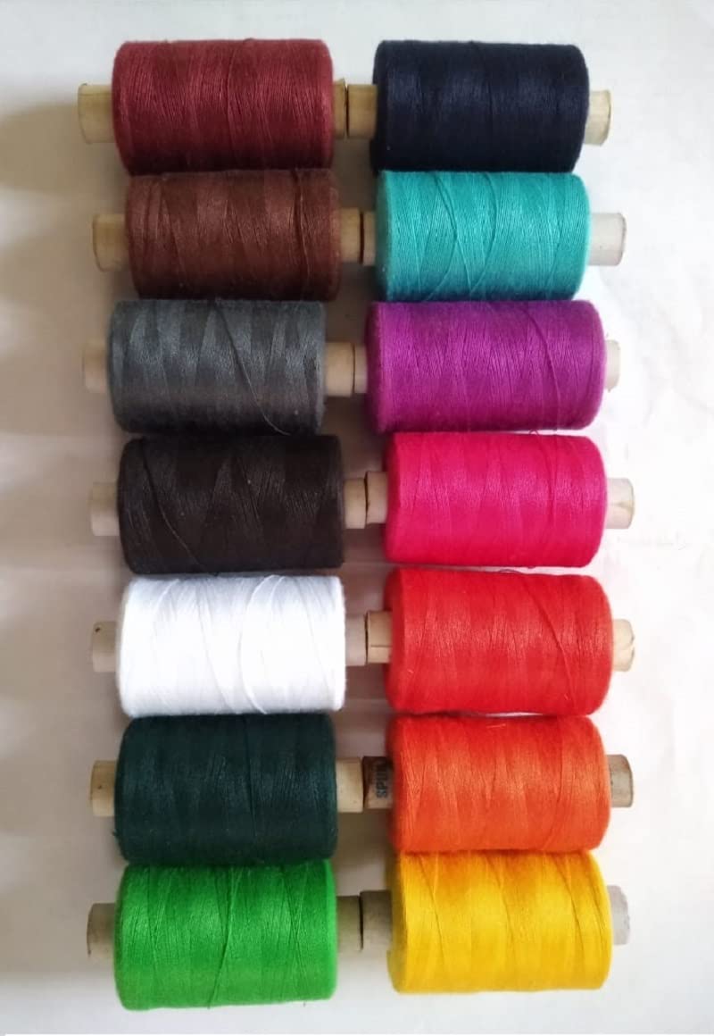 Chidakash® 800 Meter Sewing Thread Set of 14 Pcs Cotton Basic Colour Strong Polyester Stitching Threads Fast Premium Shade Spools for Machine and Hand Stitching, Tailoring with Thread Cutter |Multicolor| |SET OF 14Pcs|
