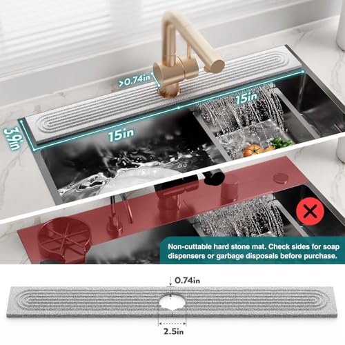 Image of Stone Faucet Mat for Kitchen Sink, Food-Grade Diatomite Stone Drying Mat for Kitchen Counter, 2026 Upgraded Dishwasher-Safe & Ultra Absorbent, Stone Dish Matt for Bottles Utensils (30 inch x 3.9 inch)