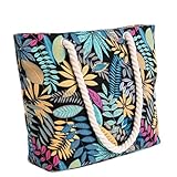 Witeygai Large Vintage Beach Bags for Women, with Zipper Travel Tote bag,Canvas Stripe Rope Handles for Women Ladies Girls Summer Tote Bag Shoulder Bag Shopping Bag