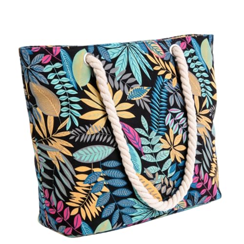 Witeygai Large Vintage Beach Bags for Women, with Zipper Travel Tote bag,Canvas Stripe Rope Handles for Women Ladies Girls Summer Tote Bag Shoulder Bag Shopping Bag