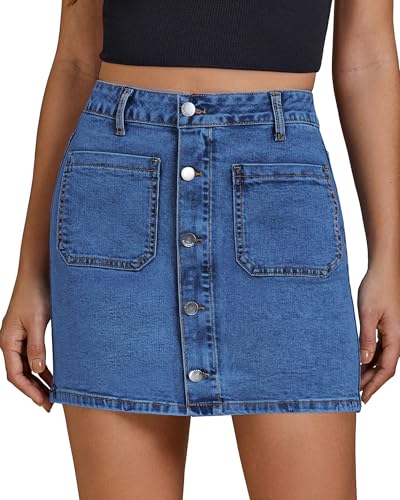 luvamia Jean Skirts for Women Denim High Waisted Trendy Stretchy ...
