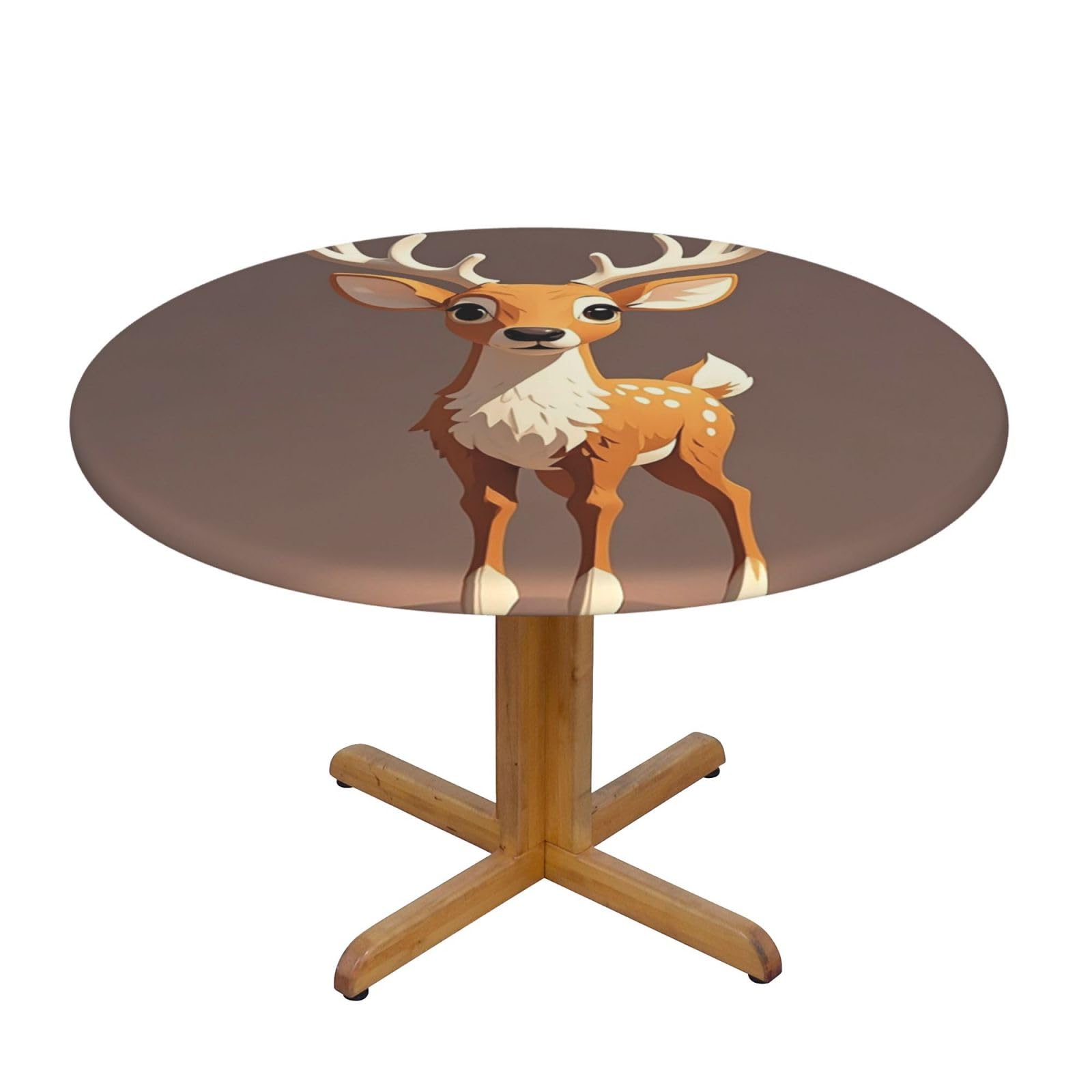 BTCOWZRV Deer Round Spandex Tablecloth 47 Inch, Elastic Fitted Waterproof Tablecloths Stretch Washable Picnic Table Cover for Camping, Dining, Indoor and Outdoor