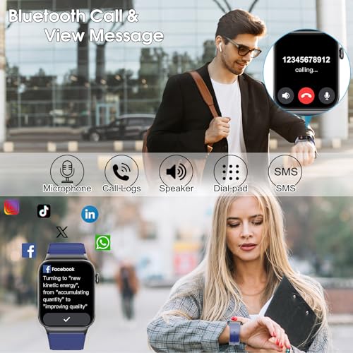 Montre Connectée Homme Femmes avec Appel Bluetooth, 1.85" Smartwatch avec 110+ Sportifs,Etanche IP68 Smart Watch, Podometre/Cardiofrequencemetre/Sommeil, Montre Sport, Bleu Marine – Image 3