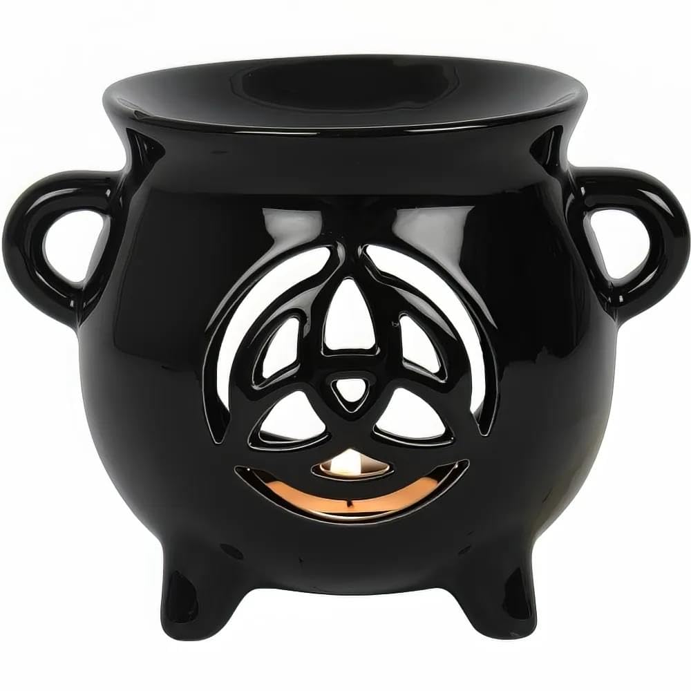 Something DifferentSomething Different Black Triquetra Cauldron Ceramic Oil Burner-10 x 13 x 10 cm (1 Pc), 10cm x 13cm x 10cm