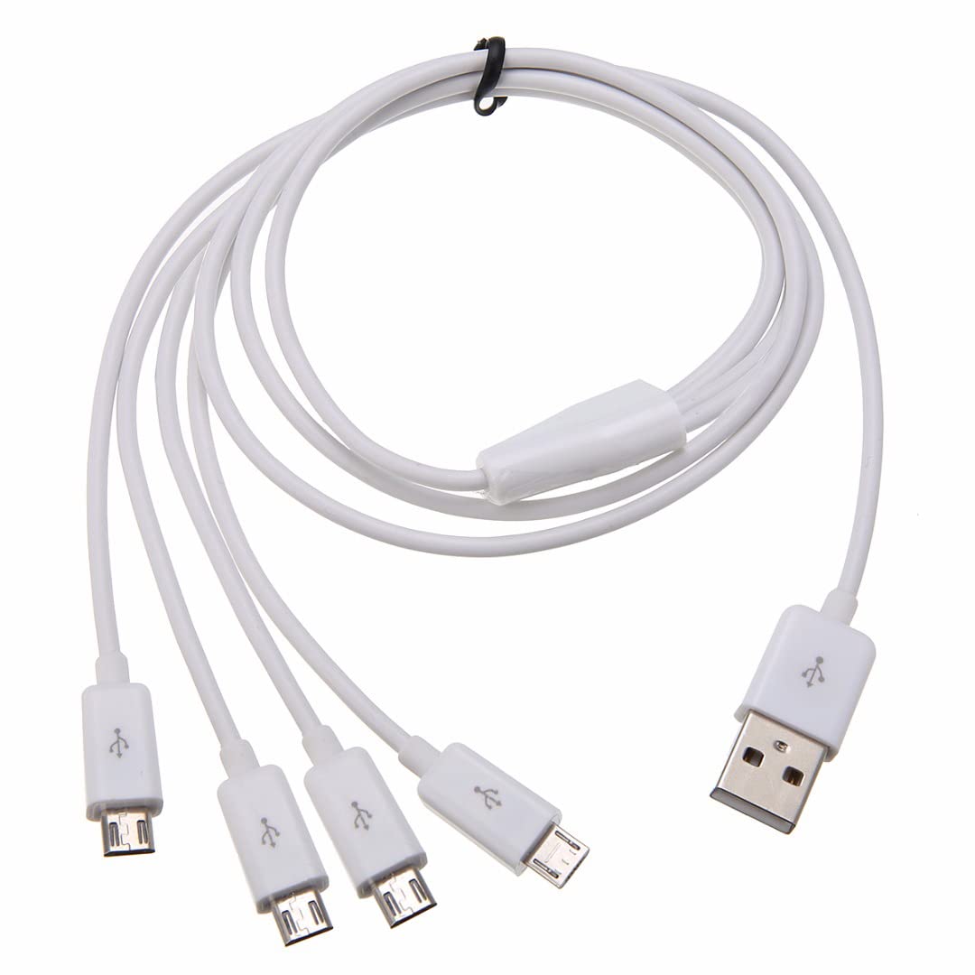 Herfair Micro USB Splitter - 4 in 1 Micro USB White Cable - USB 2.0 A Male to 4 Micro USB Male Adapter Cable Data Syncing Micro USB Charging Cord Cable (1.64ft, White)