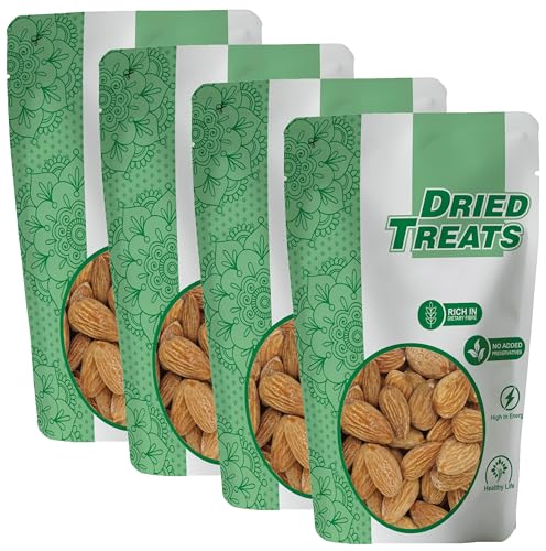 Image of Dried Treats Almond Roasted & Salted 800g (200g X 4) - Dry Fruits- Badam Roasted | Crunchy, Healthy & Delicious Vegan-Friendly Nut Snack | Rich in Protein, Fiber, Healthy Fats, Calcium & Dietry Fibre | Roasted Badam Best for Brain Health and Muscle Function | Lightly Salted Almonds for Energy