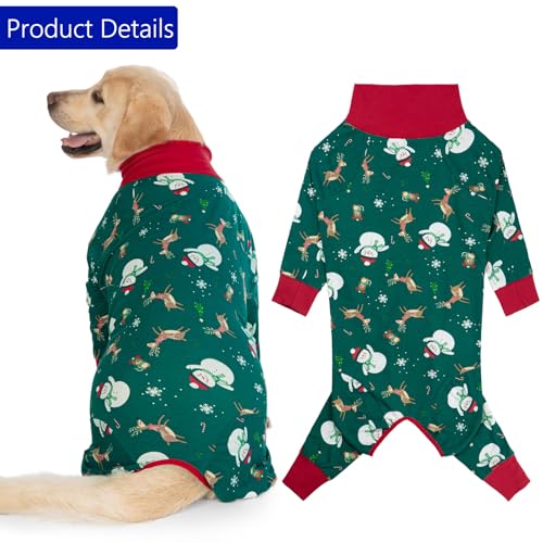 Image of kzrfojy Dog Christmas Pajamas Dog Recovery Suit for Dogs After Surgery Female Male Medium Large Neuter Spay Onesie Prevent Licking Surgical Wound Cone Alternative (Green, 2X-Large (Pack of 1))