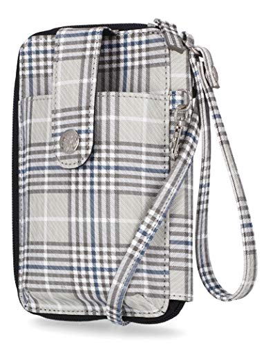 MUNDI Jacqui Vegan Leather RFID Womens Crossbody Cell Phone Purse Holder Wallet (Plaid)