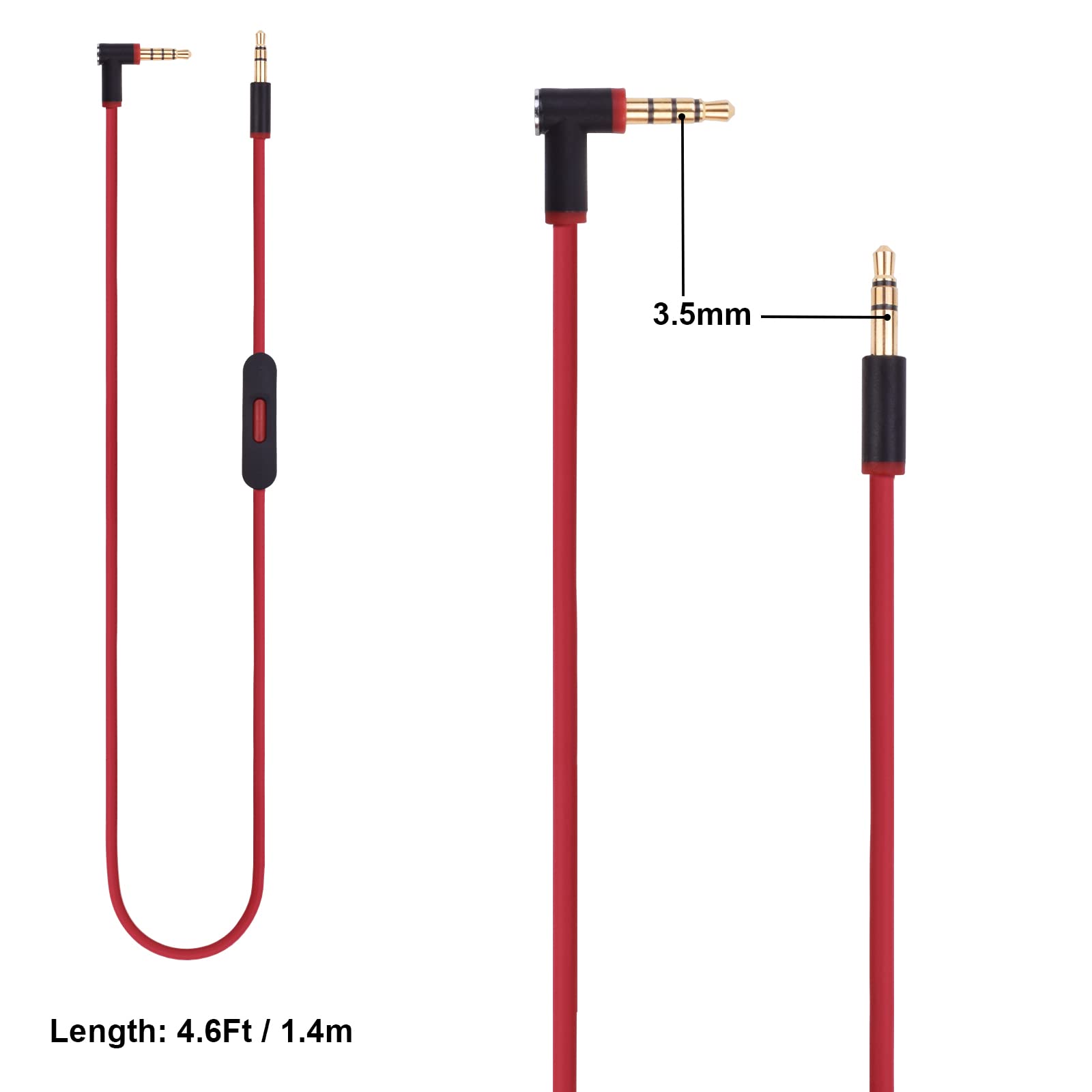 Sqrgreat Mixr Replacement 3.5mm Audio Cable with Inline Mic and Volume Control for Beats by Dre Headphone Solo Studio Pro Detox Wireless Mixr Executive Pill HD Sound Quality (Red)
