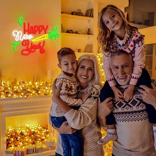 Image of GNVETZLL Happy New Year Neon Sign for Wall Decor Dimmable Colorful New Year LED Light Sign for Bar Party Celebrate New Year Christmas Decoration(15.75 * 12.6In)