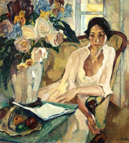 Cuadro pintura al óleo de Leo Putz: Retrato de una mujer para decoración 60x90cm