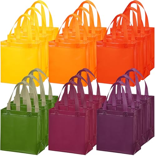 Wesnoy 18 Pcs 36 Pcs Thanksgiving Non Woven Fall Gift Bags with Handles Reusable Party Favor Goodie Bags Bulk Autumn Rainbow Color Tote for Women Wedding Birthday Bridal Shower Decoration (Orange)