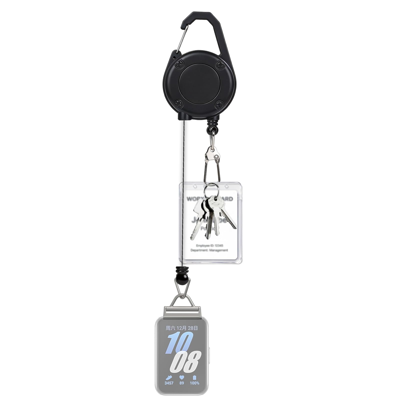 YwonShne Retractable Keychain Clip for SAMSUNG Galaxy Fit 3 SM-R390, Black
