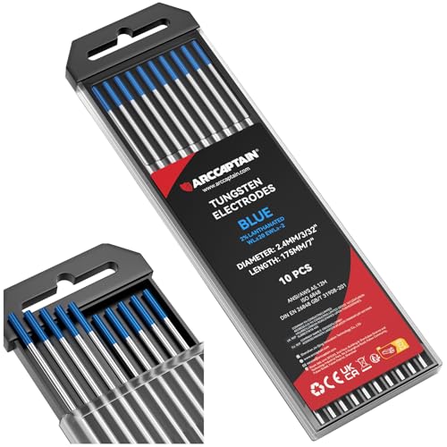 ARCCAPTAIN TIG Tungsten, TIG Welding Tungsten Electrode Blue 2% Lanthanated 10-Pack 3/32'x 7'...