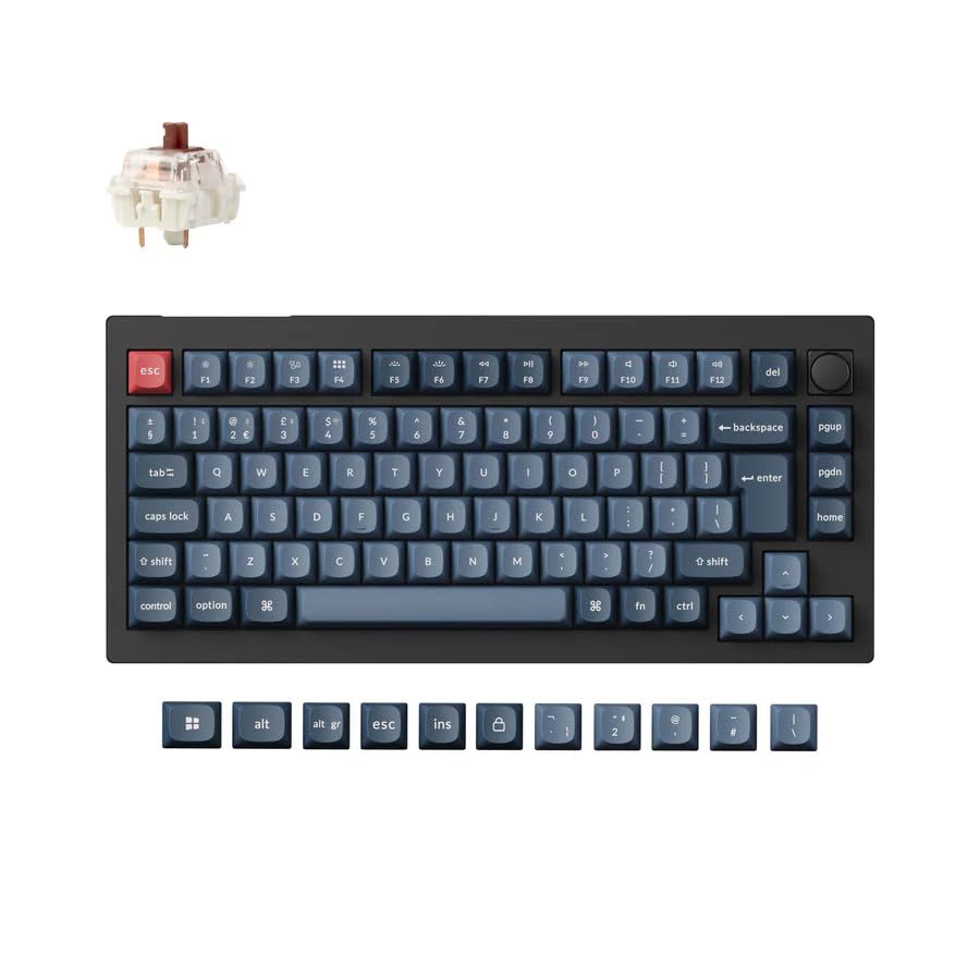 Keychron V1 MAX Tastiera Meccanica Wireless, layout al 75% QMK/VIA programmabile con Hot-swappable Gateron Jupiter Brown Switch compatibile con Mac Windows Linux - Versione con manopola (ISO/ITA)