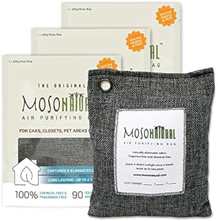 Moso Natural Air Purifying Bag 200g (3 Pack). A Scent Free Odour Eliminator for Cars, Closets, Bathrooms, Pet Areas. Premium Moso Bamboo Charcoal Odour Absorber. (Charcoal Grey)