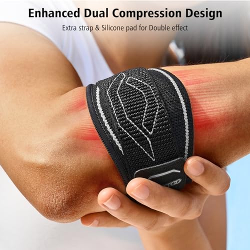 FREETOO Tennis Elbow Support Strap, Dual Compression Golfers Elbow Support with Silicone Cushion for Tendonitis Relief, Adjustable Tennis Elbow Brace for Men Women, Epicondylitis Clasp for Sport-Black - Image 4