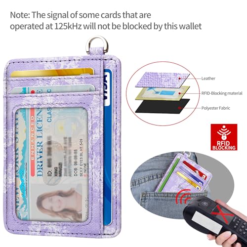 Image of Slim Minimalist Front Pocket Wallet, RFID Blocking Credit Card Holder Wallet with Detachable D-Shackle for Men Women, Denim-Purple, Minimalist