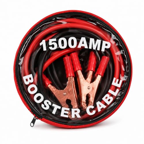 Image of 1500 AMP Heavy Duty Car Battery Booster Cable | Copper Jumper Cables with Alligator Clamps | Emergency Jump Start for Cars, SUVs & Trucks