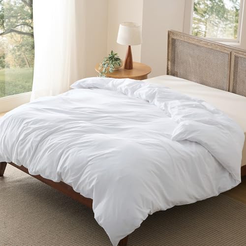 Image of Bedsure Prewashed Bright White Duvet Cover King Only, Cotton-Like Feel | 1 Duvet Cover Only, No Pillow Shams, Ultra Soft, Relaxed Texture, Zipper Closure, 8 Corner Ties, Year-Round, Easy Care