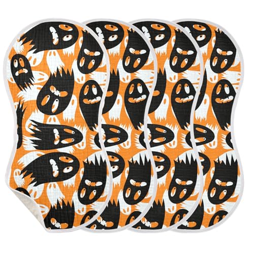 Image of Burbuja Halloween Spooky Muslin Baby Burp Cloths, Soft & Absorbent Cotton Burping Rags for Newborn Boys & Girls, 4 Pack