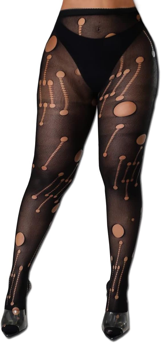 Women Sexy Tights Fishnet Stockings Patterned Leggings Thigh-High Black Socks Lace Pantyhose