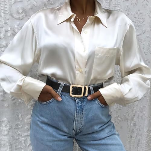 XZQTIVE Leather Belts for Women Classic Black Belt Belt with Gold Square Buckle for Jeans Pants,1.1" width4