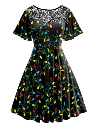 Arankhiger Damen Christmas Dress Weihnachtskleid Lustige Weihnachten Kleid Glühbirne XL