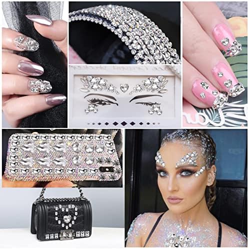 Grevosea 100 Pieces Rhinestones for Crafts, Sew on Rhinestones Various Shapes Transparent Glass Rhinestones Sew on Crystal Gems with Silver Claw for Jewelry Crafts Costume Shoes 10 Large Sizes