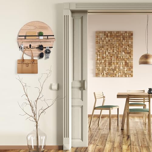 Porte clef mural bois authentique rond support mural de qualité - 4