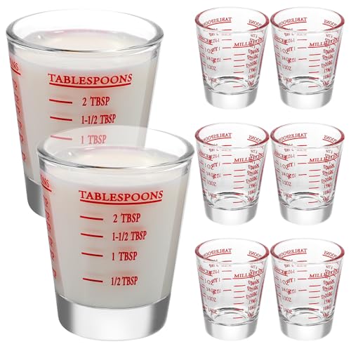 MAGICLULU 8pcs Glass Measuring Cups 30ml Red Scale Graduated Espresso Cups Baking Liquid Measuring Containers