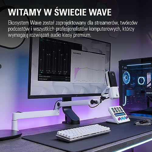Elgato Wave Mic Arm LP Biały - niskoprofilowe ramię mikrofonu premium, zarządzania kablami, zacisk stołowy, wszechstronność i pełna regulacja, do podcastów, transmisji, biura domowego itp.