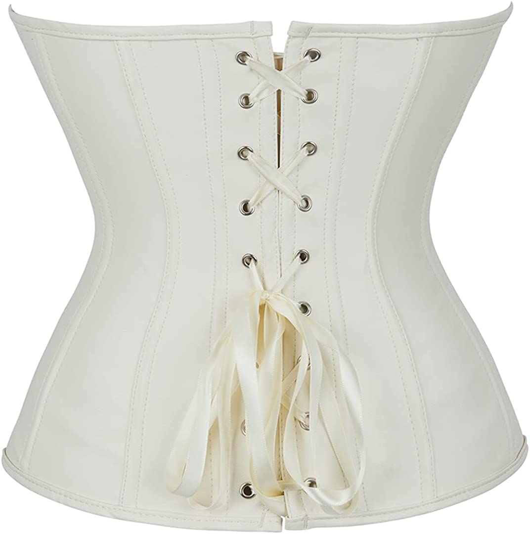 Corsets for Women Faux Leather Corset Top Steampunk Corsets Zipper Bustier Pirate Costume: Small White