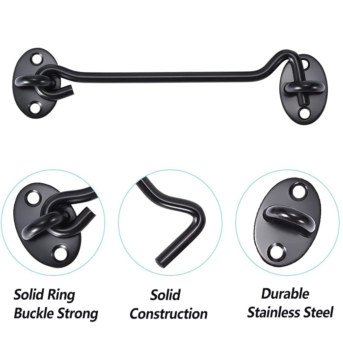 Ganchos De Acero Inoxidable 100 Mm (6 Unidades) - Para Puertas, Ventanas, Armarios, Color Negro