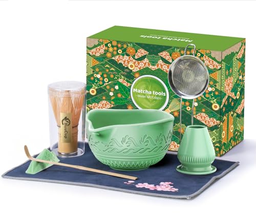 510mL Matcha Whisk Set: 8 Pcs Complete Ceramic Matcha Kit with Handcrafted Bamboo Chasen & Bowl - Frothy Tea Ceremony, Romantic Morning Ritual - Gift for Mom & Beginners