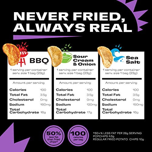 Popchips Potato Chips Variety Pack, Sea Salt, Bbq, Sour Cream & Onion, 12Ct Single Serve 0.8Oz Bags, Gluten Free, Salty Snacks For Adults And Children, Non-Gmo & Kosher, 100 Calories Per Bag #TOP2